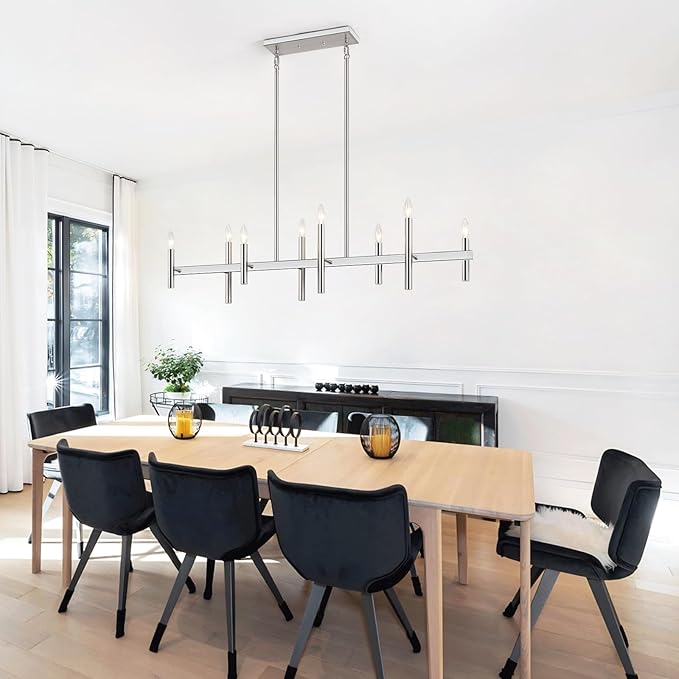 47” Brushed Nickel Chandelier Kitchen Island Lighting 8-Light Modern Pendant Light Fixtures Contemporary Linear Chandeliers for Dining Room Over Table Hanging Light for Living Room Bar Pool Table