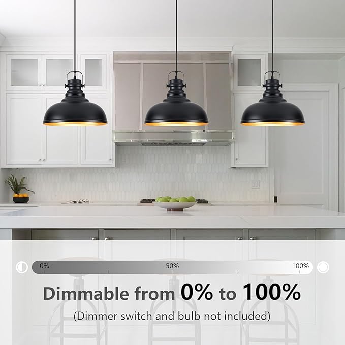 Refice 1 Pack Farmhouse Pendant Lights Black Pendant Lighting for Kitchen Island Adjustable Height Dome Hanging Lights for Barn, Dining Room