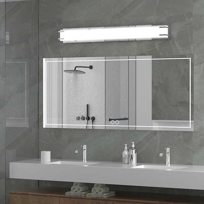 LED Bathroom Light Fixtures Over Mirror 32” Vanity Light with Milky White Lampshade 4000K Daylight Chrome Finishing Bath Bar (Chrome)