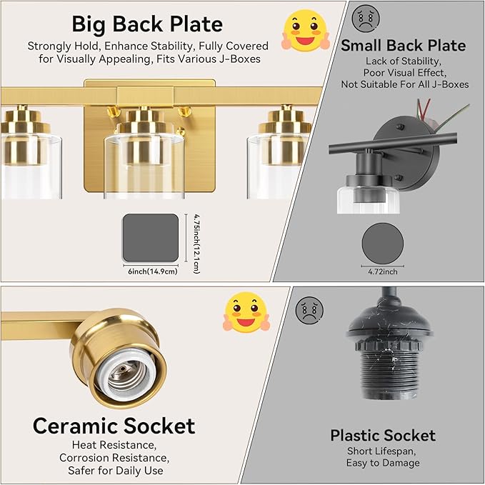 VerRon 5-Light Gold Bathroom Light Fixtures, 31" Modern Vanity Lights Over Mirror with Clear Glass Shades,Brushed Gold Wall Light Fixture for Bathroom Mirror Bedroom Porch, Hardwired Wall Sconces