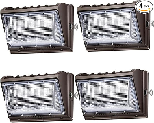 ledmo 150W Wall Pack Lights Outdoor LED Security Light with Photocell 5000K 4 Pack Dusk to Dawn IP65 Commercial Exterior Lighting Fixture 21000lm 100-277V Equivalent,Wall Mount for Backyard,Parking