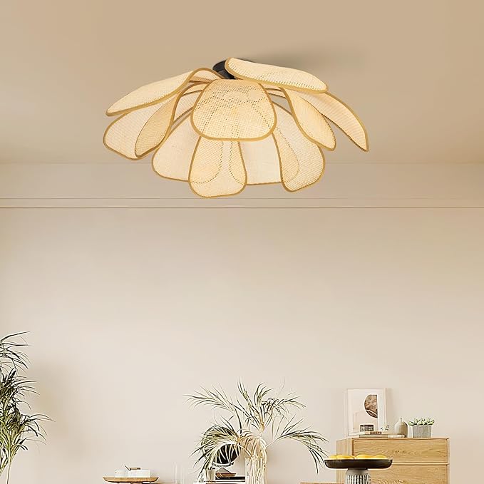 Rattan Ceiling Light Rustic Chandelier Boho Pendant Light Wicker Light Fixture Hand-Woven Rattan Hanging Lamp Boho Lamp for Hallway Entryway Kitchen Island Dining Room Bedroom