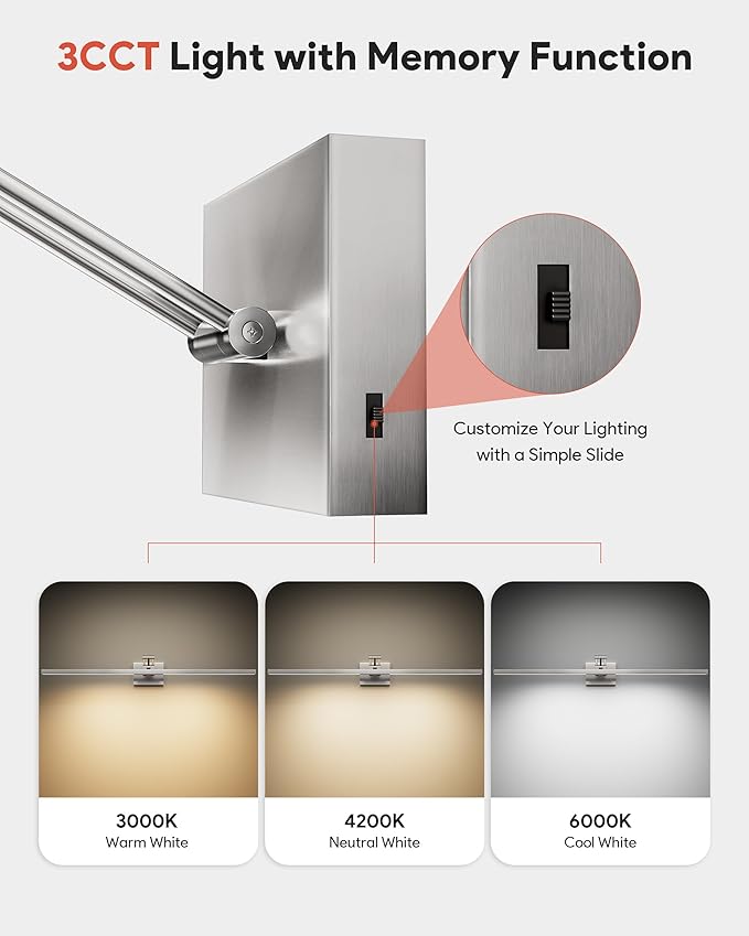 VONLUCE 36" LED Bathroom Vanity Light, 3CCT Modern LED Vanity Lights with 360° Rotatable Head Swing Arm, 15.4W Bathroom Light Fixture Over Mirror, LED Lights for Bathroom Bedroom, Brushed Nickel