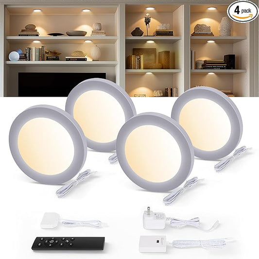 V4light Smart Under Cabinet Lights, Plug-in Puck Lighting with App, Voice & Motion Control, Dimmable 2700K–6500K, Compatible with Alexa & Google Home, Kitchen, Closet & Shelf Lighting(4 Pack)