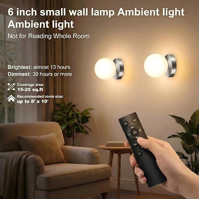 Battery Operated Wall Sconce, Dimmable Wireless Brushed Nickel Wall Lamp with 5200mAh Rechargeable Battery, Portables Cordless Wall Light Fixtures for Painting Living Room Bedroom Hallway