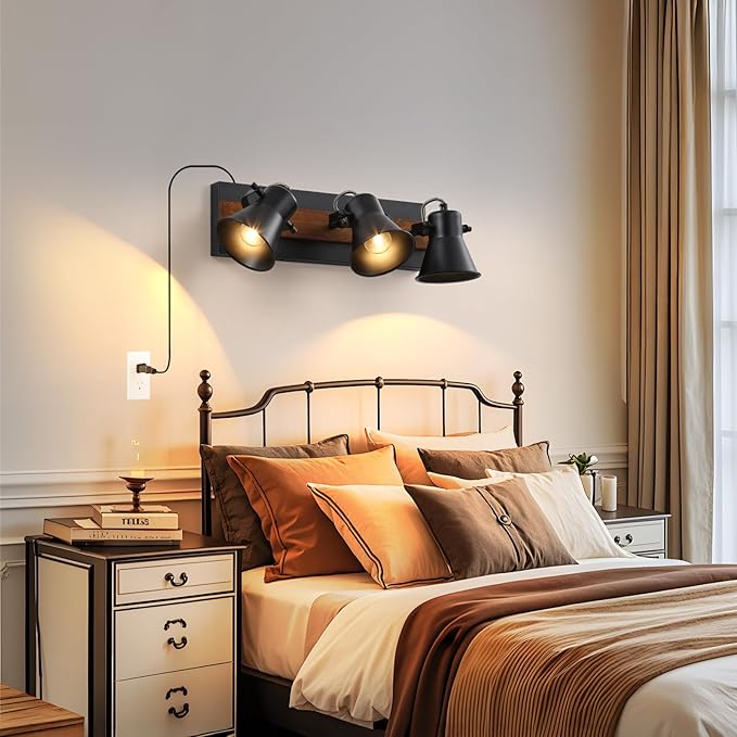KEESFU 3-Light Plug in Track Lighting Kit,Black Semi Flush Mount Ceiling Light with 3 Rotatable Light Heads,Modern Farmhouse Lighting for Livingroom,Bedroom,Hallway,Art Wall,Bathroom,Kitchen.