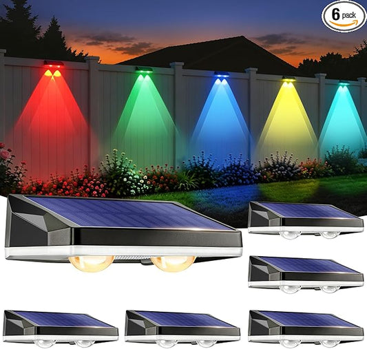 Solar Fence Lights Outdoor 11 Colors & 2 Changing Modes, 6 Pack Fence Lights Solar Powered Waterproof IP65, LED Deck Lighting 20 Hours of Runtime for Garden, Patio, Deck, Pool, Wall