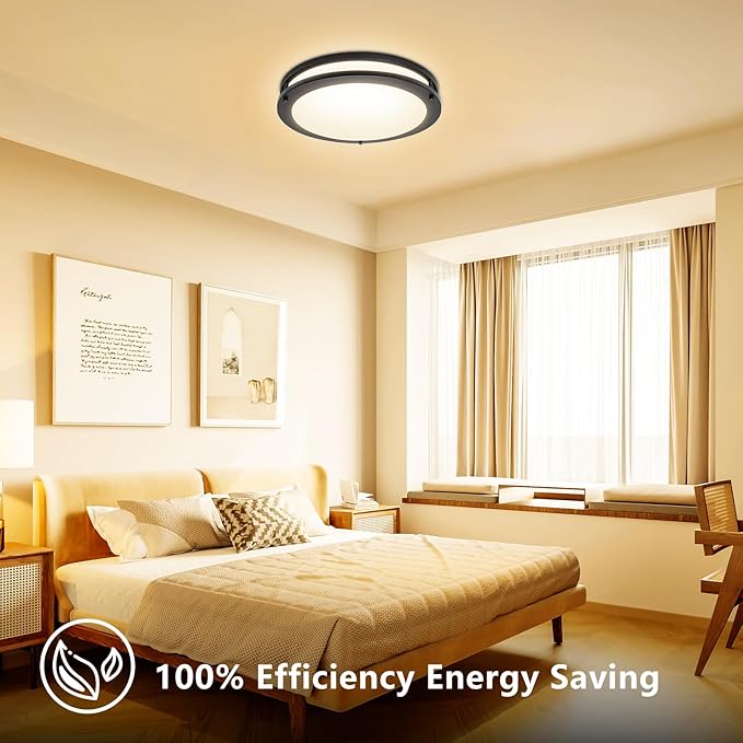 OOWOLF 4-Pack 13inch Flush Mount LED Ceiling Light Fixture, 5CCT 36W 3600LM, 3000K 3500K 4000K 5000K 6000K 5 Color Selectable Dimmable Ceiling Lamp, Black Ceiling Light for Kitchen Bedroom Bathroom