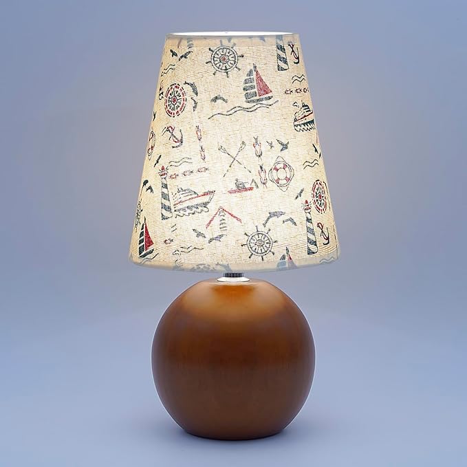 Vintage Wooden Base Fabric Table Lamp, Adjustable Light Color and Brightness with Power-Off Memory, Safe USB Powered, Retro Style LED Light for Bedroom Living Room Office (Voyage)