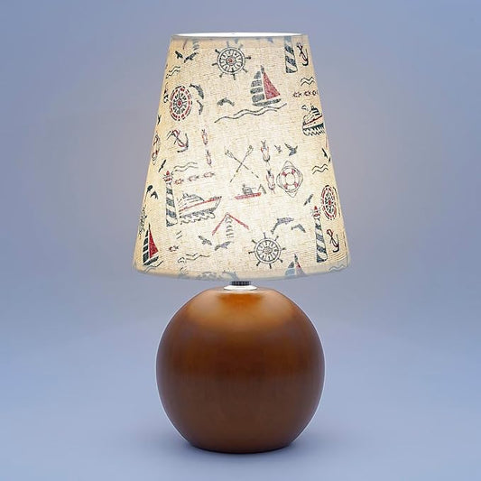 Vintage Wooden Base Fabric Table Lamp, Adjustable Light Color and Brightness with Power-Off Memory, Safe USB Powered, Retro Style LED Light for Bedroom Living Room Office (Voyage)