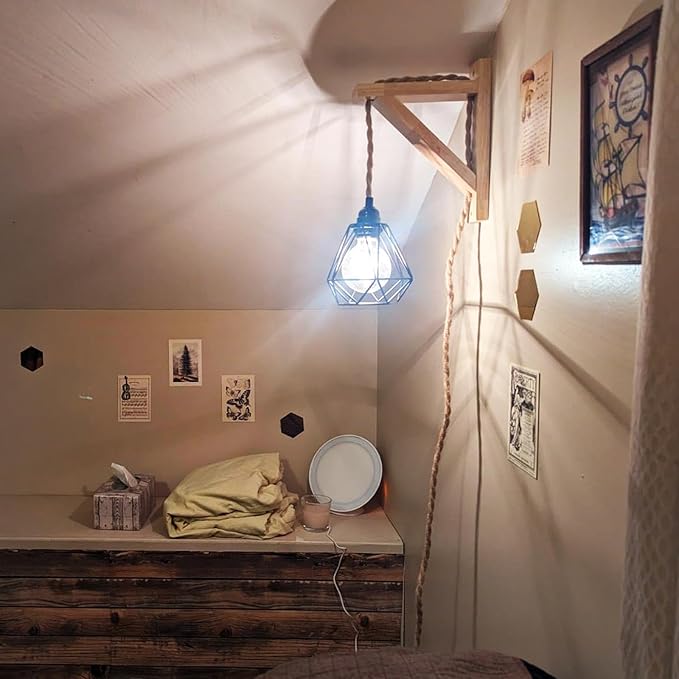 Frideko Wood Plug in Wall Sconces Set of Two, Hanging Lamps that Plug into Wall Outlet, Farmhouse Wall Light Fixtures with 8.21FT On/Off Switch Cord, Indoor Rustic Wall Lamp for Bedroom Living Room