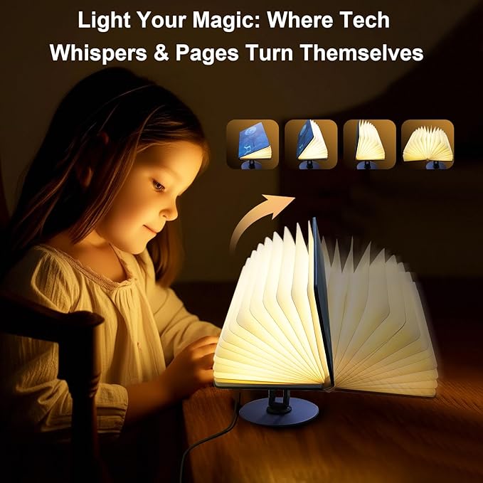 QXMGCBOK Book Lovers Gifts - Intelligent Voice Folding Book Lamp, 3-Color 10 Watt Desk Lamp with Bracket, Embossed Cover Light Can Be Used as Decor