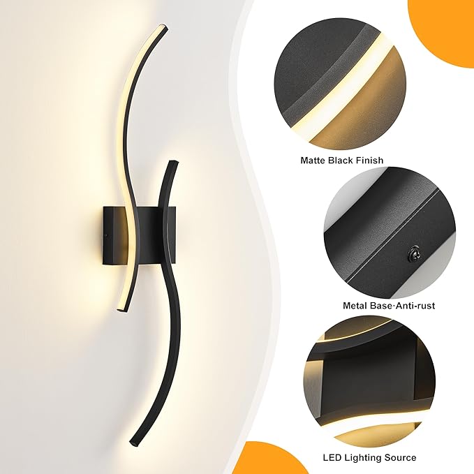 KARTOOSH 1 Pack Black Light Fixture Hardwired Bathroom Vanity Lights Fixtures Over Mirror 31.5 Inch 3CCT Dimmable Modern Wall Lights for Mirror Kitchen Living Room Cabinet Porch Hallway