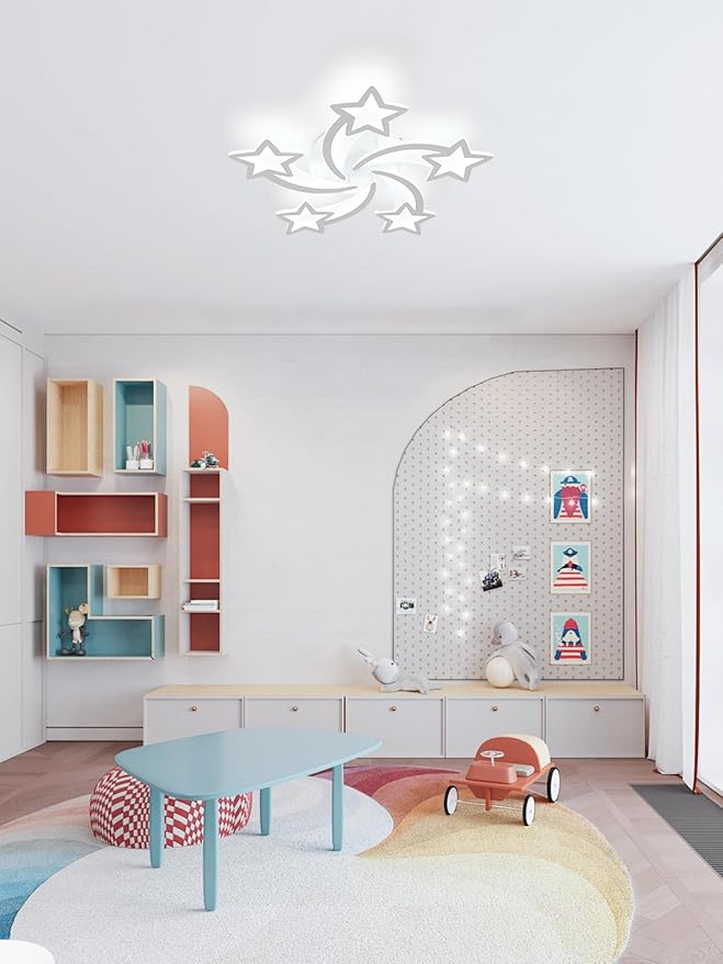 Goeco Kids Ceiling Light, 6500K 39W Modern Acrylic LED Close to Ceiling Light Fixture, White Star Shape Flush Mount Lamp for Kids Room, Nursery, Bedroom, Living Room