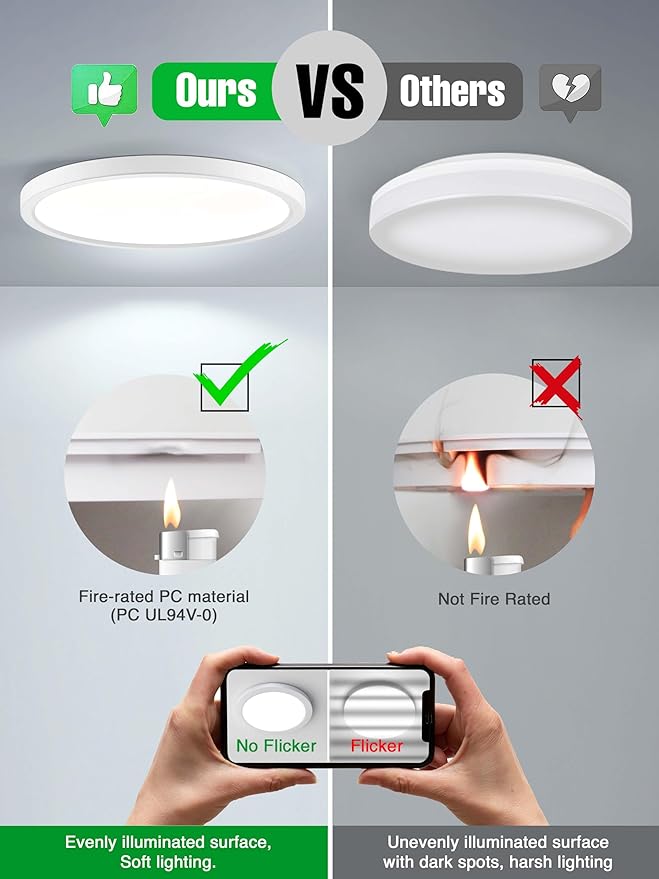 zouzai 3rd Gen Fireproof LED Flush Mount Ceiling Light, Dimmable 5CCT 2700K-6000K, 9 Inch 18W Ultra-Thin Round Fixture for Bedroom, Hallway, Closet, Laundry, Kitchen, ETL Listed(9 inch 4 Pack)