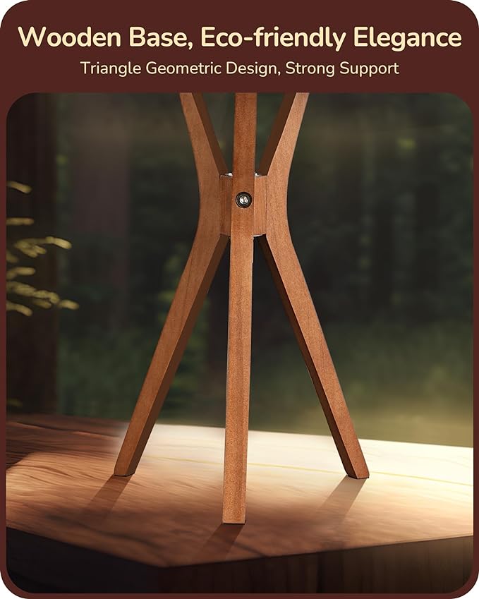 EDISHINE Mid Century Table Lamp, 17.5" Tripod Bedside Lamp with Deep Wood Color Light Base & Beige Linen Lampshade, Nightstand Lamp for Bedroom, Living Room, Reading Room, E26 Base