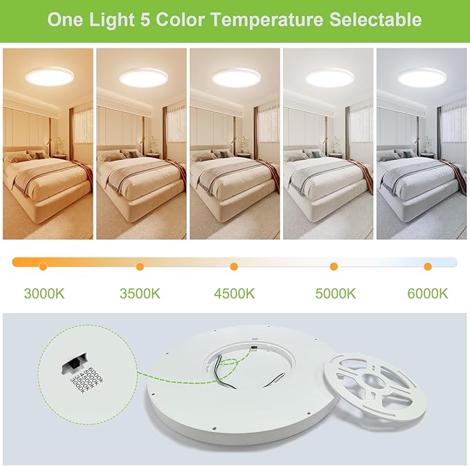 4 Pack 3200lm LED Flush Mount Ceiling Light 28W 12 Inch 5CCT Adjustable 3000K to 6000K Super Slim 0.87 inch Ceiling Light Fixture Round Ceiling Lamp for Bedroom Living Room Kitchen Laundry White