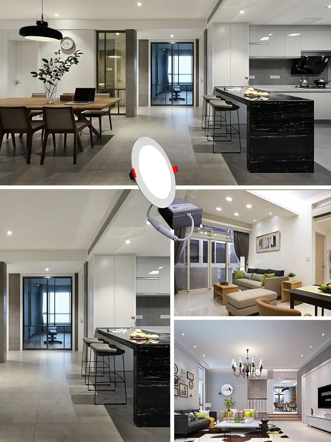 6 Inch Ultra-Thin LED Recessed Ceiling Light with Junction Box, 6500K Daylight, led recessed Light 12W 110W Eqv, LED Can-Killer Downlight, 1050LM High Brightness for Bedroom(6500K, 20Pack)