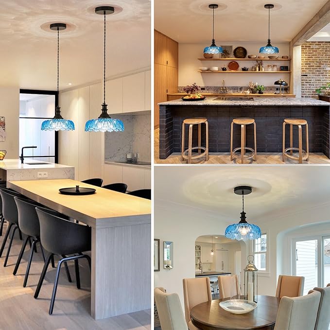 HDDFL Vintage Pendant Lights Fixture Modern Pendant Lighting Fixtures Hanging Lamp for Kitchen Island Bedroom Living Room Hallway Blue and Black