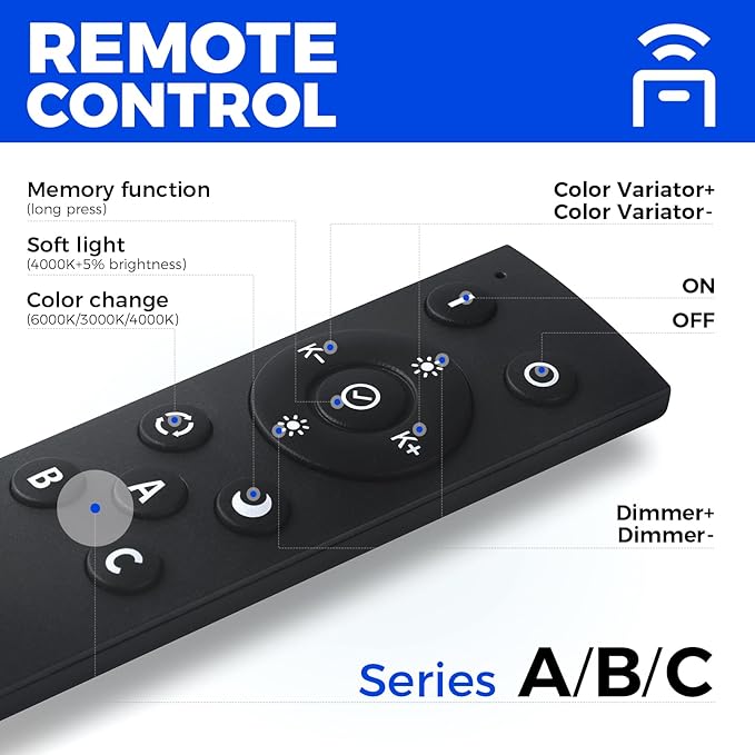 Barrina 4040 Remote Series LED Linear Light Fixture with Remote, 3rd-Generation, 4FT 40W Seamless Connection, 3000K to 6000K Color Changing, Dimmable Island Lights for Kitchen Garage, Black, 1 Pack