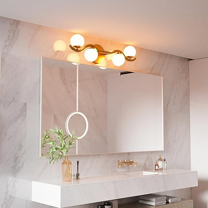 Lightdot 27" 4-Light S-Frame Gold Bathroom Vanity Light | Shatterproof Plastic Shades | Compatible with TRIAC Dimmers | G9 Socket & Bulbs Included