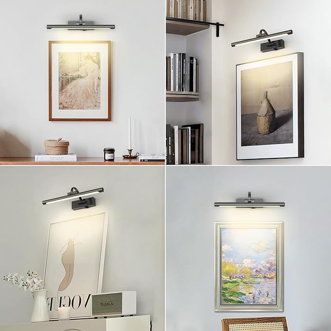 DESOOP Battery Operated Picture Lights for Wall, Wireless Painting Lights Dimmable Artwork Lighting with Remote and Timer, Rechargeable Art Lights for Paintings-Brushed Grey 16'' inch Warm White