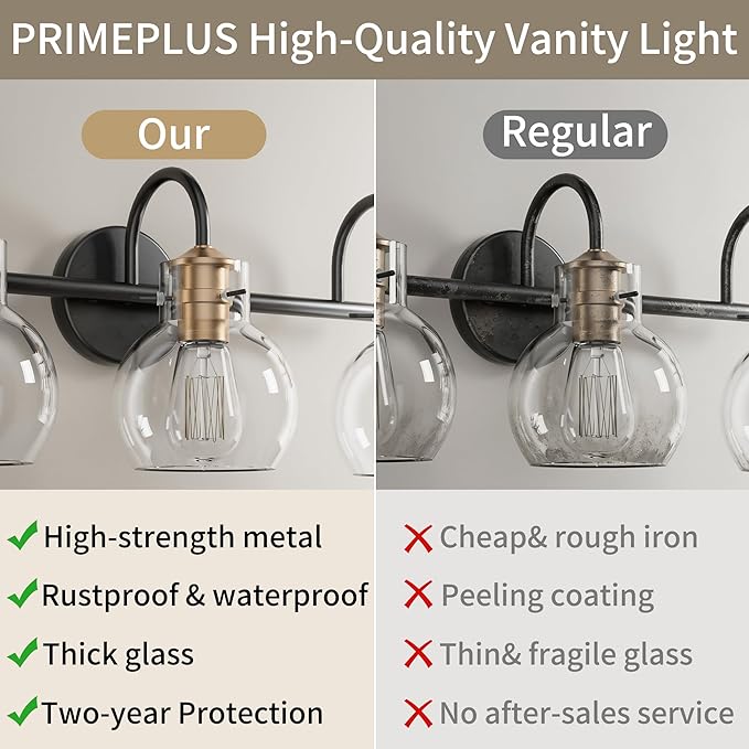 4 Light Bathroom Light, Black and Red Copper Bathroom Vanity Fixtures Over Mirror, Modern Copper Vanity Light with Clear Glass Shade, Black Wall Sconce for Bathroom, Bedroom