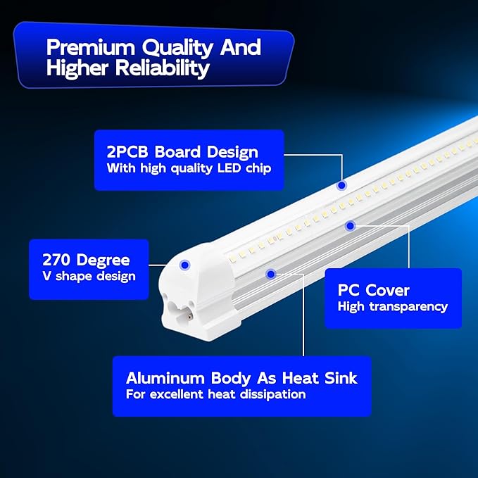 hykolity 30W 2FT LED Shop Light,3500lm 6500K Super Bright White,Linkable Ceiling Light Fixture,V Shape Integrated T8 LED Tube Light with Built-in ON/Off Switch for Workbench,Cabinet,ETL,10Pack