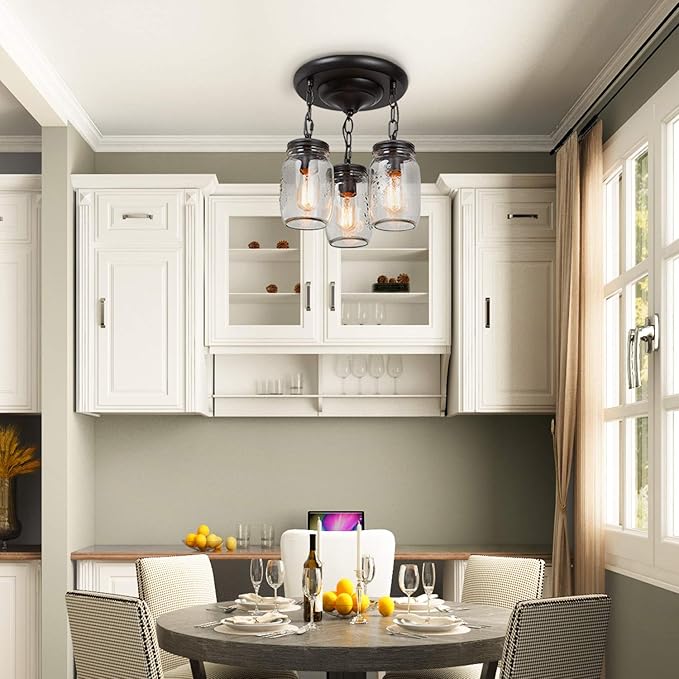 Semi Flush Mount Ceiling Light, Farmhouse Mason Jar Lights for Kitchen, Dining Room & Hallway, Oil Rubbed Bronze（L11.8 × W11.8 ×H13）