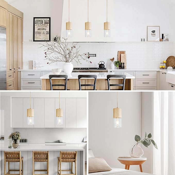 2-Pack Gold Pendant Light Fixtures, Adjustable Modern Pendant Lights for Kitchen Island, Industrial Clear Glass Pendant Lights for Dining Table Hallway Bedroom Living Room