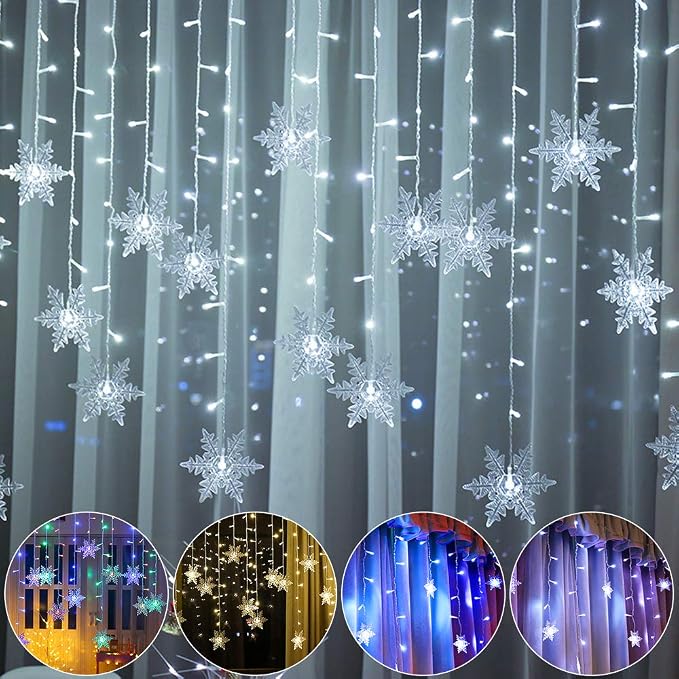 Lainin 12ft/3.5M USB Powered 8 Modes Snowflake Curtain Night Light Icicle Fairy String Light, Perfect for Christmas Wedding Holiday Garden Indoor/Outdoor Party Decoration - White