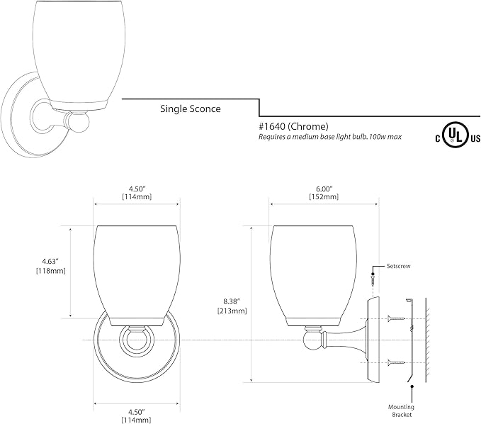 Gatco 1640 Sconce, Single, White/Wall Mounted 6" H x 4.50" W Bathroom Vanity One Sconce Lighting Fixture