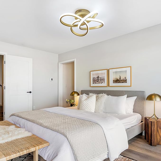 Modern Ceiling Light, 36W LED Dimmable Ceiling Light with Remote Control, Color Temperature Changing, Gold Small Chandelier for Bedroom, Entryway, Hallway, Kitchen