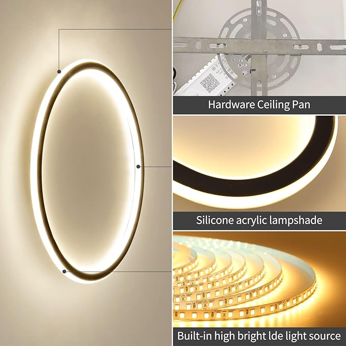 15.7 Inch Flush Mount Ceiling Light, 40-60W Round LED Ceiling Light Fixtures, Thin Modern Ceiling Lamp, Close to Ceiling Lights for Bedroom, Kitchen, Living Room, 3 Color Temperature Selectable