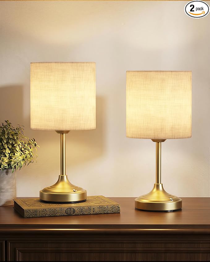 Wireless Lamp, 2-Pack, 8000mAh, Dimmable, Ambient Light, 2700K, Touch Control, Portable, Small, LED, Rechargeable Table, Rechargeable, Cordless, Desk Lamp, Kitchen Lamp, Fabric Shade, for Dining Room