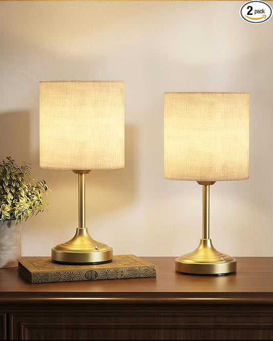 Wireless Lamp, 2-Pack, 8000mAh, Dimmable, Ambient Light, 2700K, Touch Control, Portable, Small, LED, Rechargeable Table, Rechargeable, Cordless, Desk Lamp, Kitchen Lamp, Fabric Shade, for Dining Room