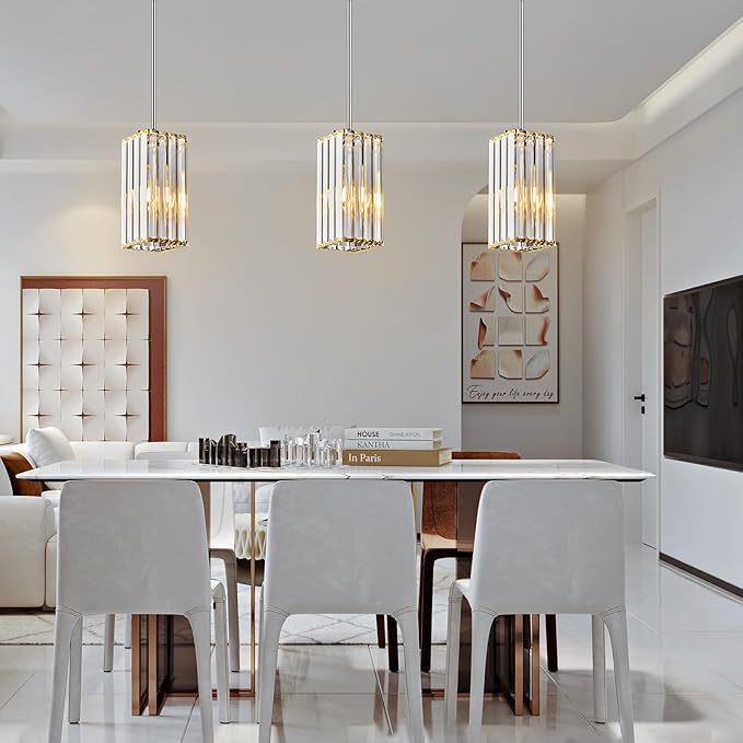 Modern Pendant Light Chrome Rectangle Pendant Lighting Mini Crystal Chandeliers Adjustable Pendant Light Fixture for Kitchen Island Dinning Room Living Room Corridor Bedroom(Chrome 2-Pack)