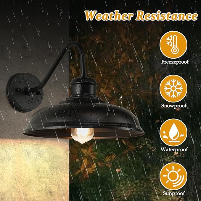 17.25” Outdoor Wall Light Fixtures 2-Pack, Farmhouse Black Barn Lights, Gooseneck Exterior Lighting Fixtures Wall Mounted, Porch Lights Waterproof, Anti-Rust Outdoor Lights for House Garage Entryway