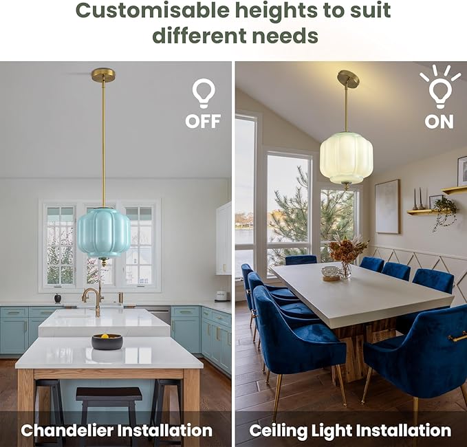 Vintage Blue Glass Pendant Lights 9.8 Inch Mid Century Modern Hanging Ceiling Light, Adjustable Height Kitchen Island Hanging Lights for Dining Room, Kitchen, Hallway and Bedroom, E26 Base