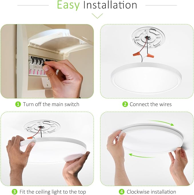 6 Pack LED Flush Mount Ceiling Light, 24W Ultra Thin Round White 3000k/4000k/6500k 3 Color Temperatures Adjusted 12 Inch Modern Ceiling Lights for Bedroom Bathroom Kitchen
