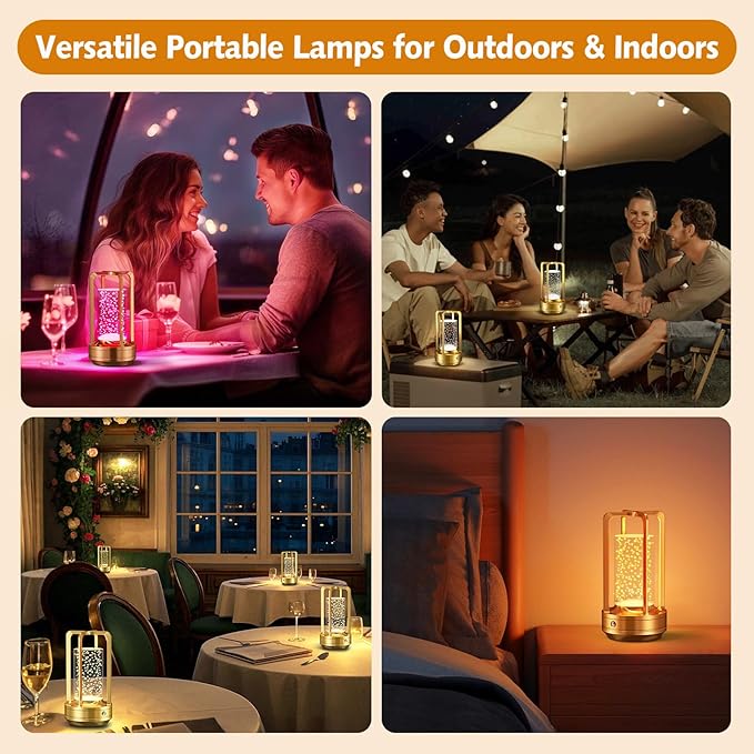 Portable Table Lamp for Outdoor Indoor: Cordless Rechargeable Desk Lamp with 10 Colors - Shower Lamp with Stepless Dimmable - Metal Battery Operated Lantern Light for Bedroom/Bar/Coffee Shop/Camping