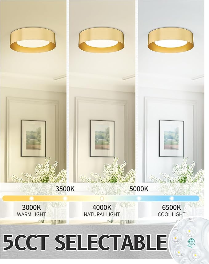 AUTELO Gold Flush Mount Ceiling Light, LED 14" Ceiling Mount Light Fixture with Frosted Glass for Bedroom Foyer Hallway C3336XS BRZ LED