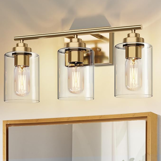 SKEJAO Bathroom Vanity Light Over Mirror,Bathroom Light Fixture Wall Sconce Lighting for Bedroom,Living Room (Gold, 3-Light)