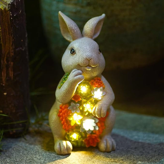 Nacome Solar Garden Outdoor Statues Bunny with Succulent and 7 LED Lights – Lawn Decor for Patio, Balcony, Yard Ornament for Mom Grandma Women