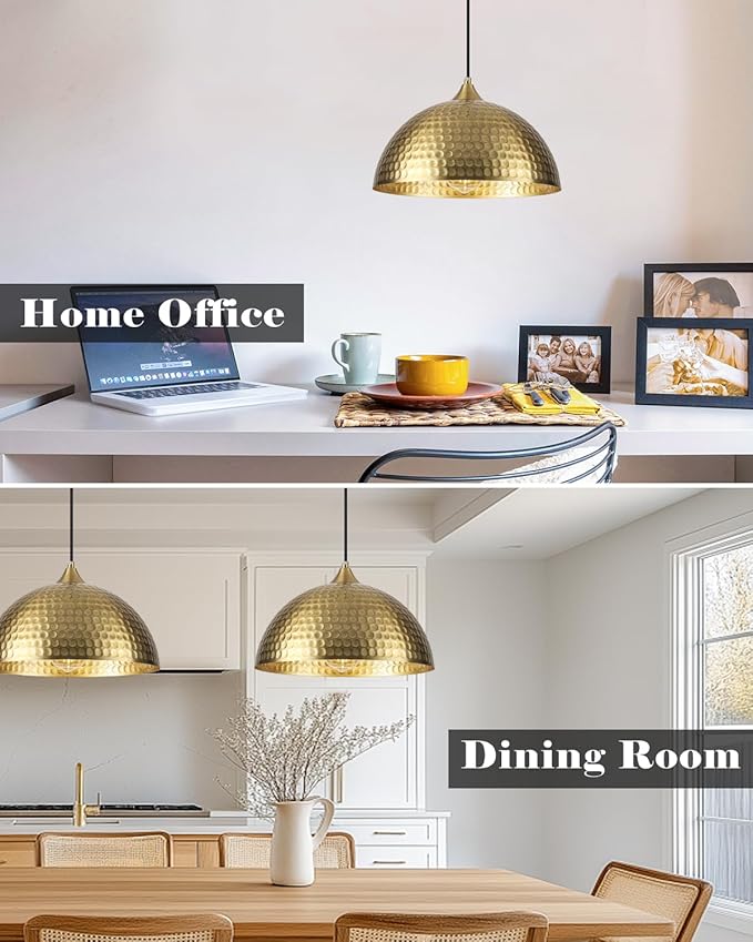 Hammered Pendant Lights Kitchen Island 3 Pack, 12 Inch Gold Dome Pendant Light, Industrial Hammered Pendant Light, Island Pendant Lights for Kitchen, Dining Room, Cafe