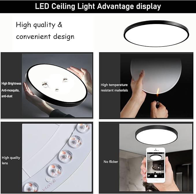 6Pack 12Inch 3200LM LED Flush Mount Ceiling Light,28W White 6000K,120V Slim Surface Mount Ceiling Light Fixture for Kitchen Bedroom Living Room