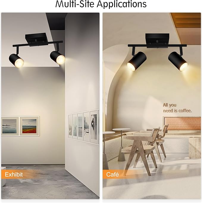 BoostArea 2-Light Track Lighting Kit, LED Track Lighting with GU10 Socket, Flexibly Rotatable Light Heads, Modern Track Lighting Fixtures Ceiling for Kitchen, Bedroom, Living Room, Bulb Not Included