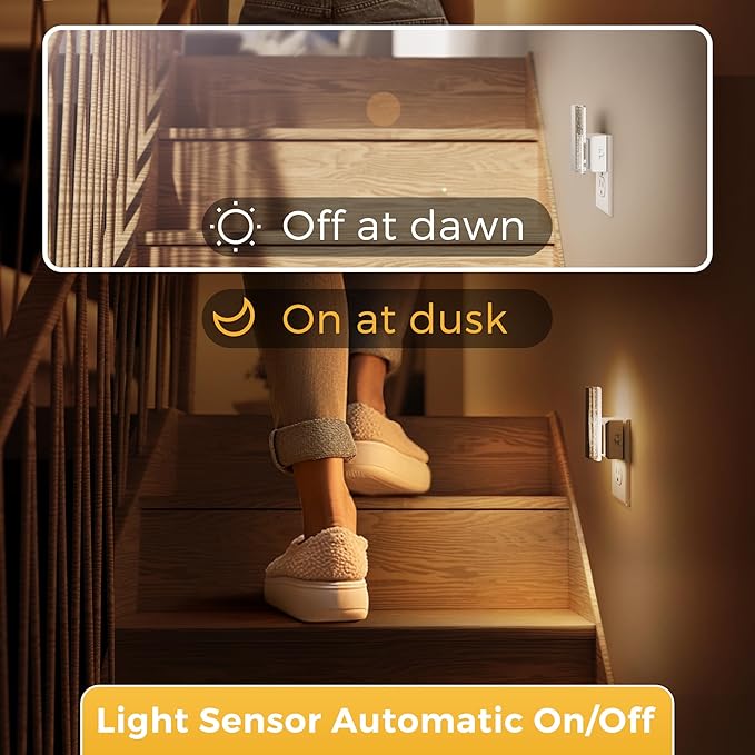 L LOHAS LED Night Lights Plug Into Wall, 2 Pack Night Light with Dusk-to-Dawn Sensor, Dimmable Decorative LED Nightlights, 0-100LM 3000K Adjustable Brightness for Bathroom, Hallway, Bedroom,Stairway