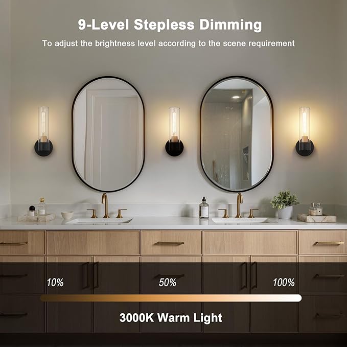 Battery Operated Wall Sconce Set of 2, Wireless Wall Lights with Remote Control, Rechargeable Dimmable Wall Lamps for Bedroom Bathroom Living Room Hallway Decor Stairwell, Black & Gold, 3000K