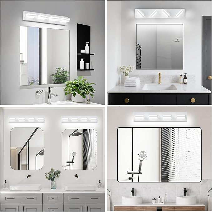 IZORRO LED Modern Bathroom Lights Fixtures(4-Light,Dimmable,360°Rotate),Matte White Acrylic Wall Lighting,Vanity Lights for Bathroom Over Mirror - 6000k 24In （No Assembly Required）